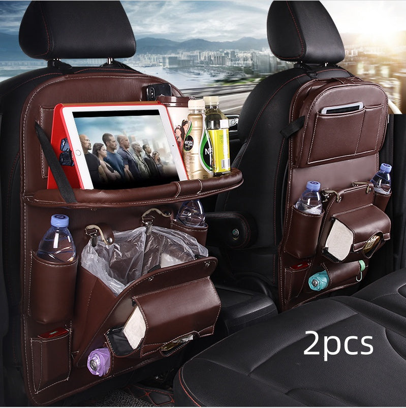PU Leather Car Storage Bag Multifunction Seat Back Tray Hanging Bag Waterproof Car Organizer Automotive Interior Accessories