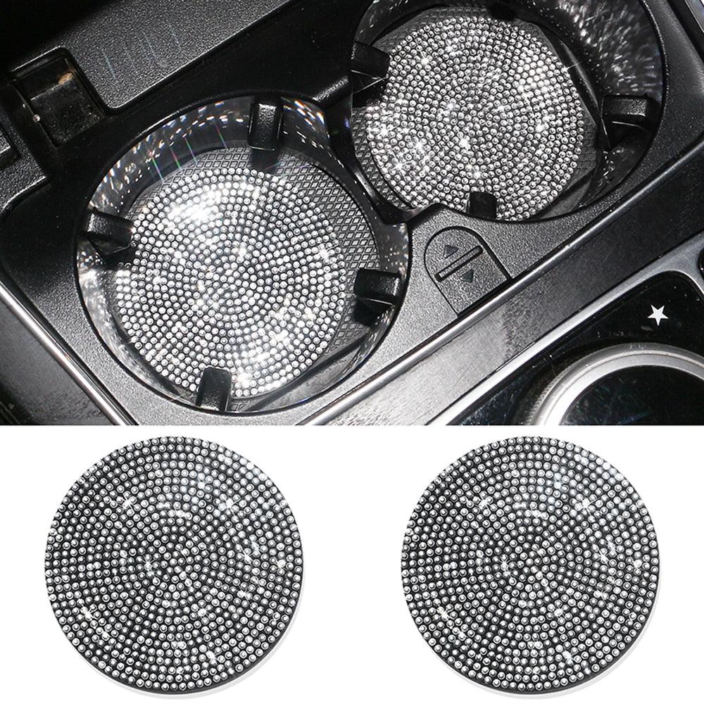 2PCS Diamond Car Coaster Water Cup Slot Non-Slip Mat Silica Gel Pad Bling Car Coasters Silicone Crystal Car Cup Holder Mat Car Gadget Universal Bling Car Cup Mat Holder Insert Crystal Rhinestone Vehicle Cup Coaster Bling Car Accessories for Woman
