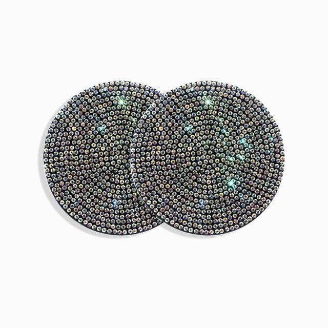 2PCS Diamond Car Coaster Water Cup Slot Non-Slip Mat Silica Gel Pad Bling Car Coasters Silicone Crystal Car Cup Holder Mat Car Gadget Universal Bling Car Cup Mat Holder Insert Crystal Rhinestone Vehicle Cup Coaster Bling Car Accessories for Woman