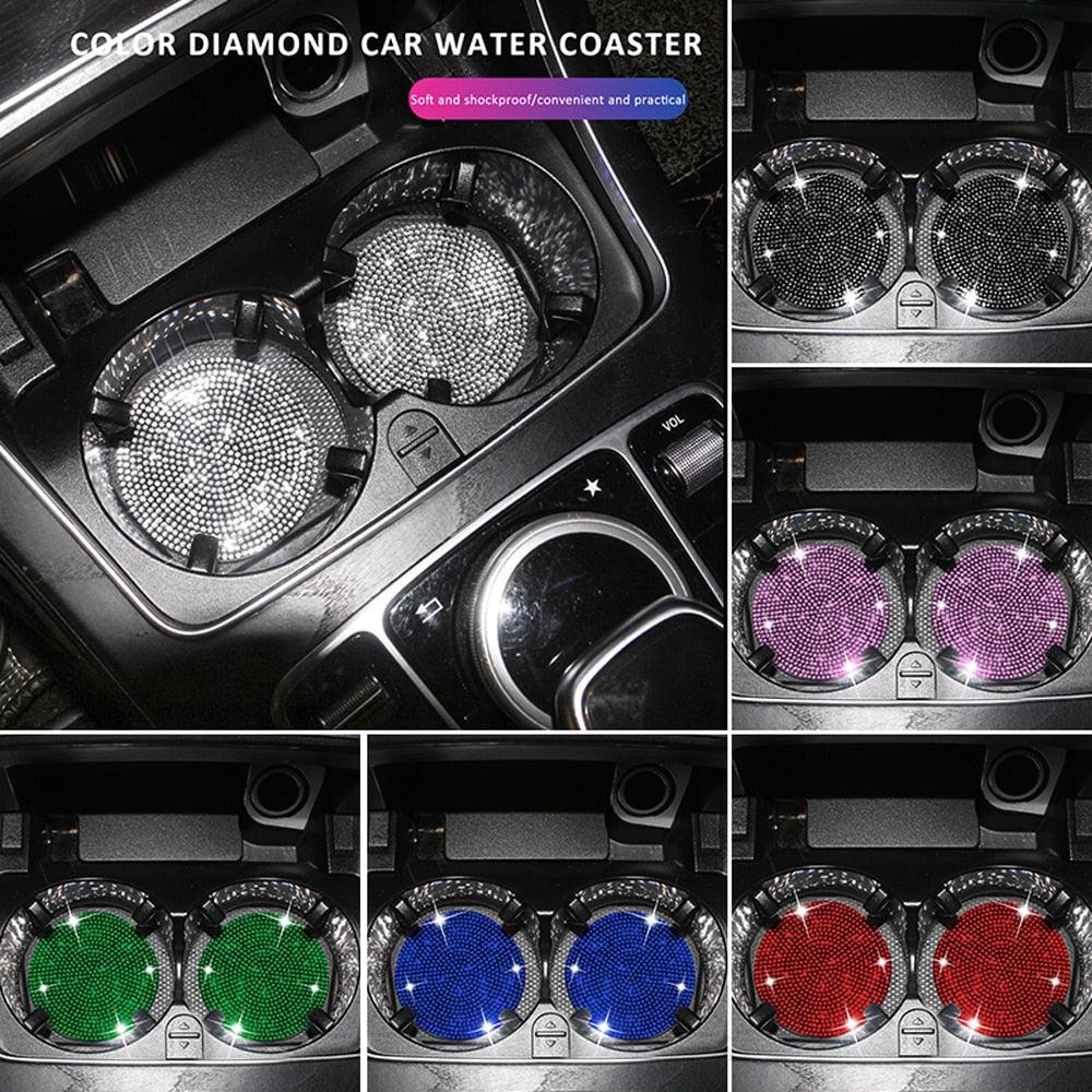 2PCS Diamond Car Coaster Water Cup Slot Non-Slip Mat Silica Gel Pad Bling Car Coasters Silicone Crystal Car Cup Holder Mat Car Gadget Universal Bling Car Cup Mat Holder Insert Crystal Rhinestone Vehicle Cup Coaster Bling Car Accessories for Woman