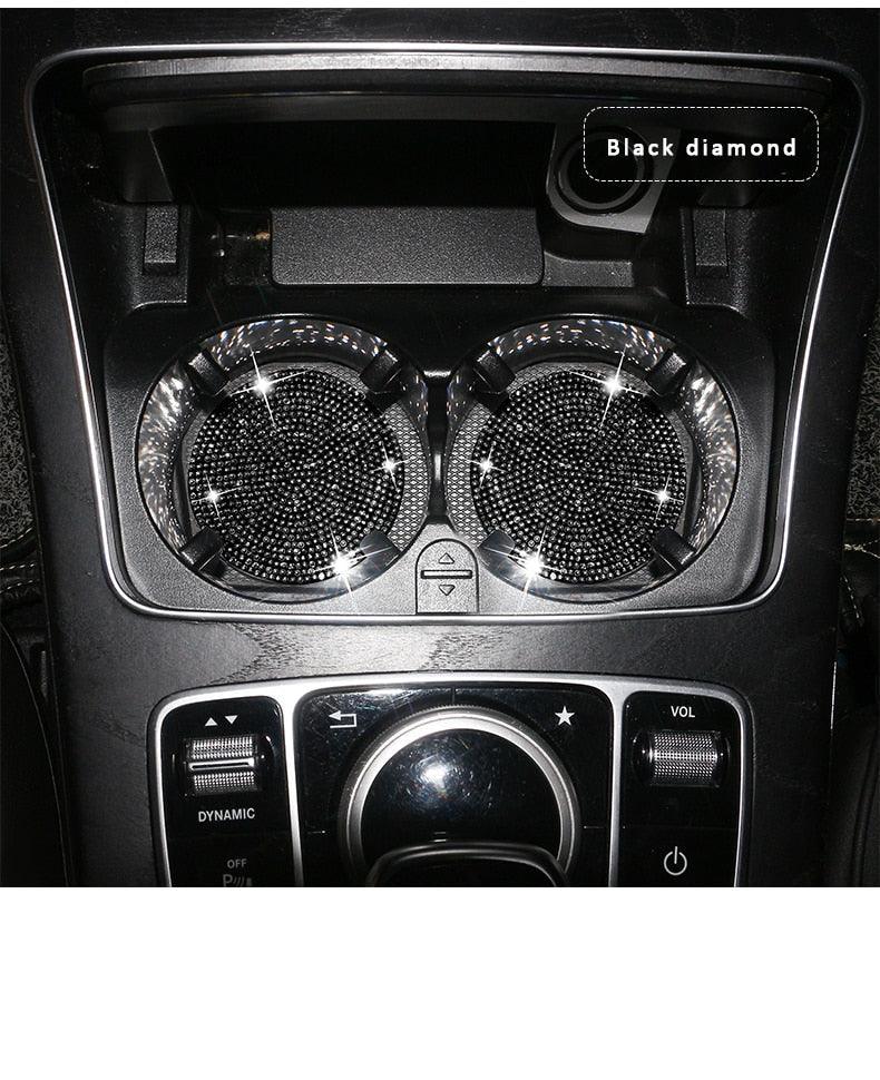 2PCS Diamond Car Coaster Water Cup Slot Non-Slip Mat Silica Gel Pad Bling Car Coasters Silicone Crystal Car Cup Holder Mat Car Gadget Universal Bling Car Cup Mat Holder Insert Crystal Rhinestone Vehicle Cup Coaster Bling Car Accessories for Woman