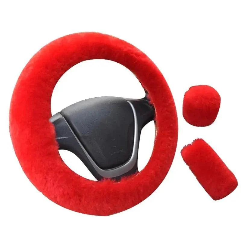 3Pcs Set Winter Fashion Wool Fur Soft Furry Car Steering Wheel Covers 16 Colors Winter Universal Hand Brake Gear Cover  Car Accessories