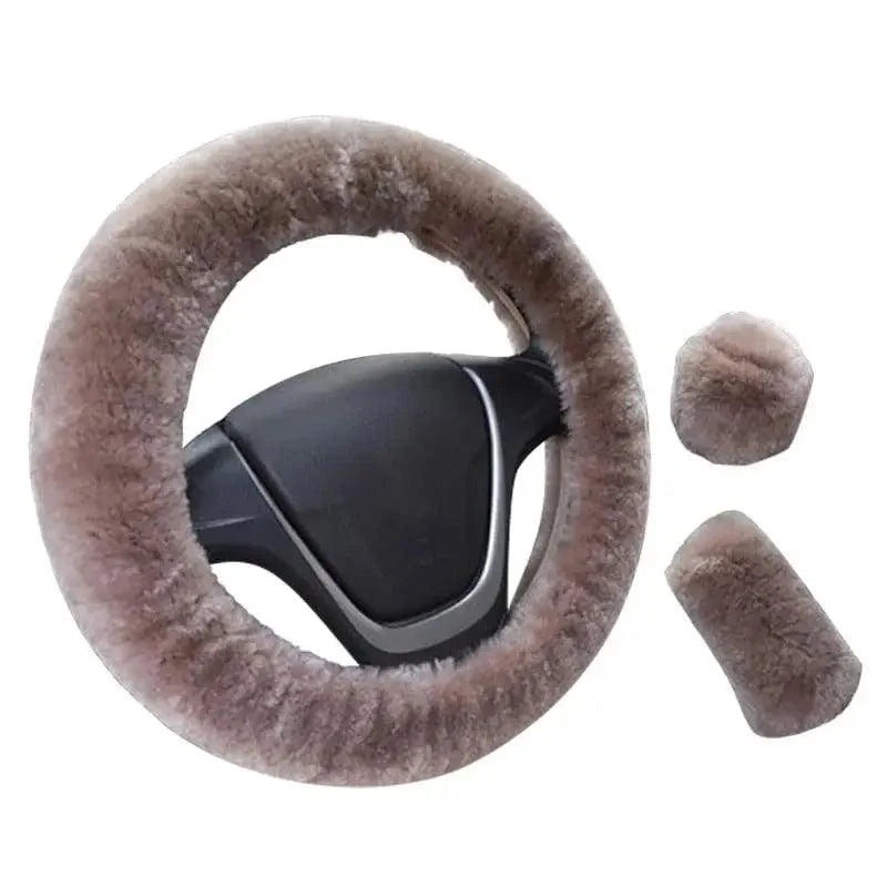 3Pcs Set Winter Fashion Wool Fur Soft Furry Car Steering Wheel Covers 16 Colors Winter Universal Hand Brake Gear Cover  Car Accessories