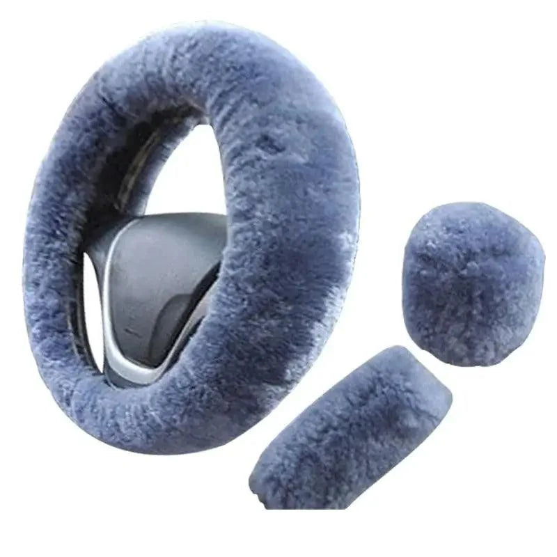 3Pcs Set Winter Fashion Wool Fur Soft Furry Car Steering Wheel Covers 16 Colors Winter Universal Hand Brake Gear Cover  Car Accessories