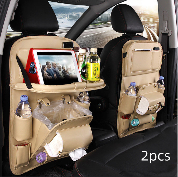 PU Leather Car Storage Bag Multifunction Seat Back Tray Hanging Bag Waterproof Car Organizer Automotive Interior Accessories