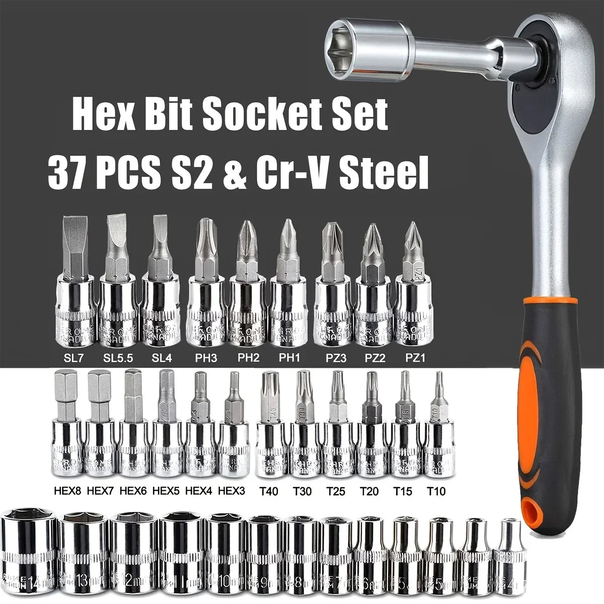 46Pcs Family Tools 1/4 Set Mechanic Tool Kits for Auto Repair Hous with Sockets Metric Hex Bit Socket Set inch Ratchet Wrench