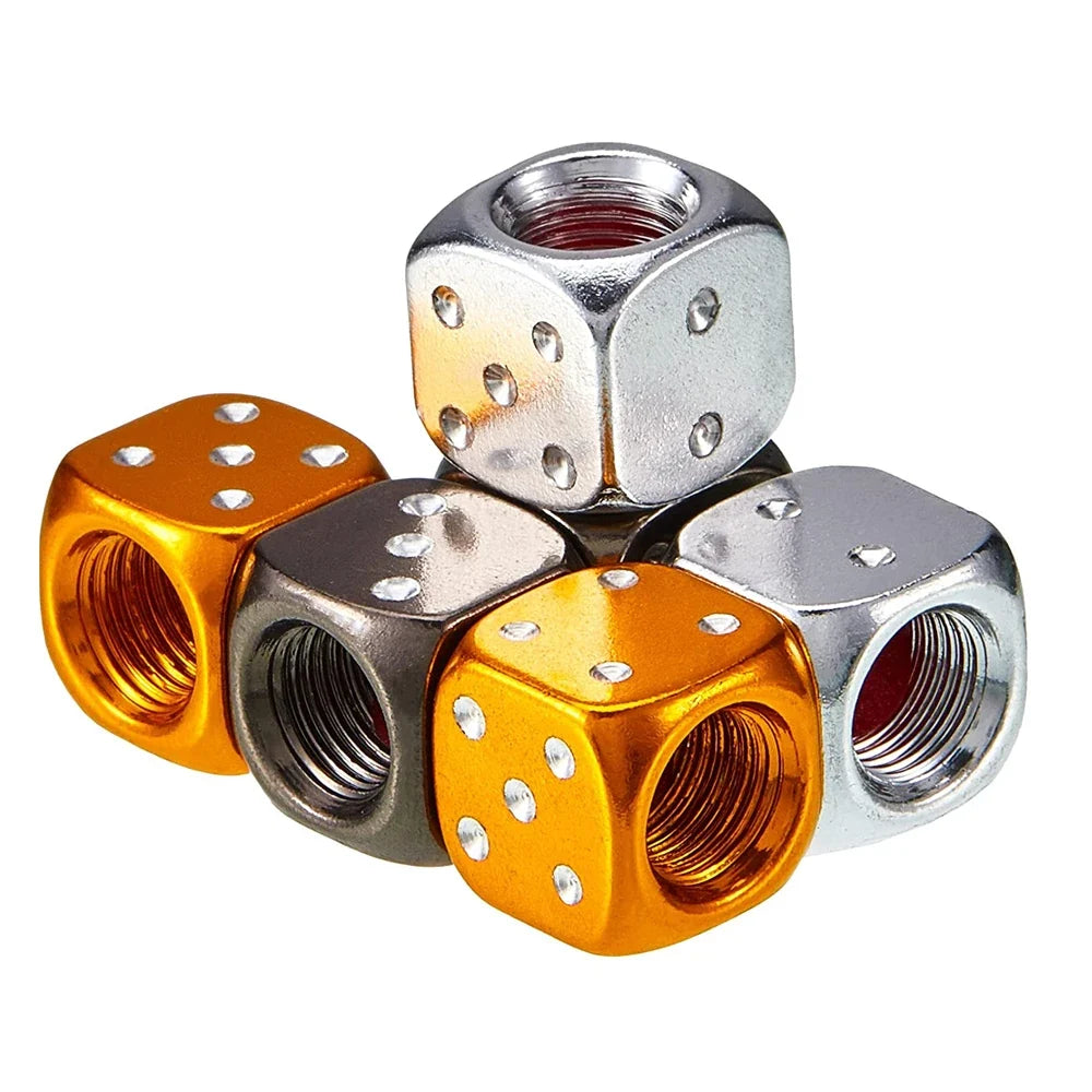 AUTCOAT Aluminum Tire Valve Caps | Dice Wheel Stem Dust Cover for Car Truck Motorcycle Bike