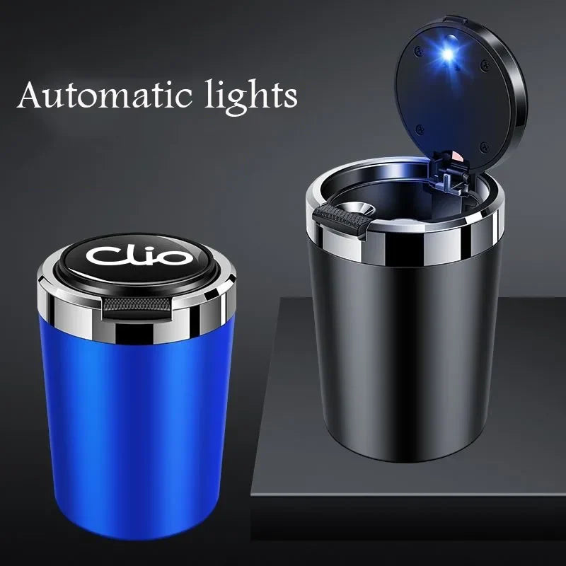 Car ashtray with lid Led lamp garbage box for Renault Clio 2 3 4 5 MK2 MK3 MK4 BR CR BH KH BF interior accessories