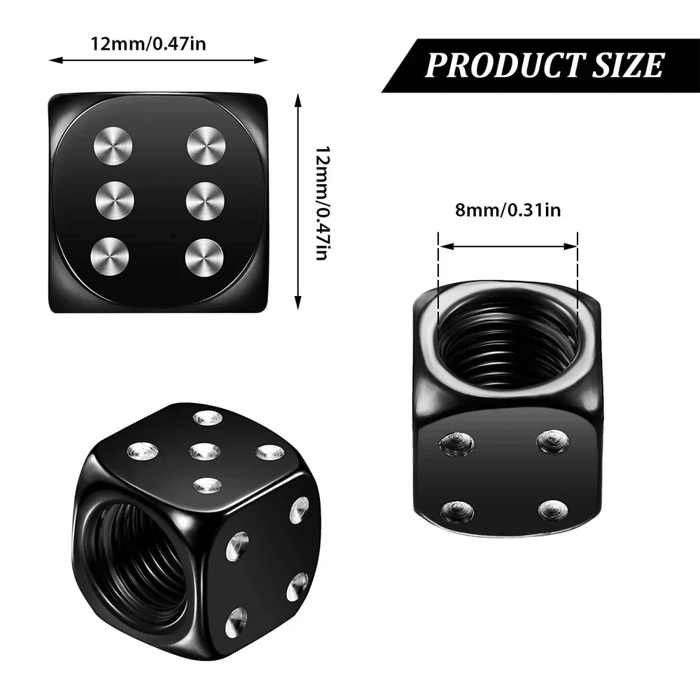 AUTCOAT Aluminum Tire Valve Caps | Dice Wheel Stem Dust Cover for Car Truck Motorcycle Bike