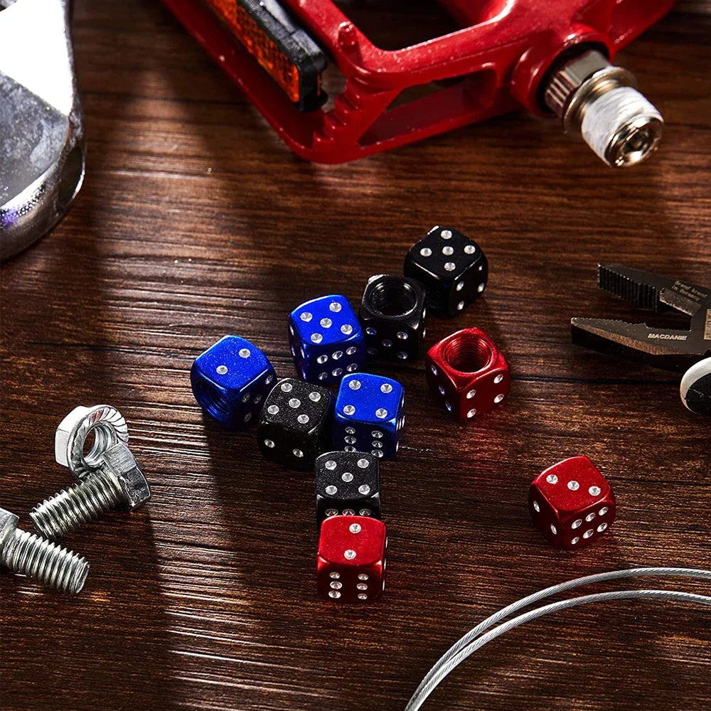AUTCOAT Aluminum Tire Valve Caps | Dice Wheel Stem Dust Cover for Car Truck Motorcycle Bike