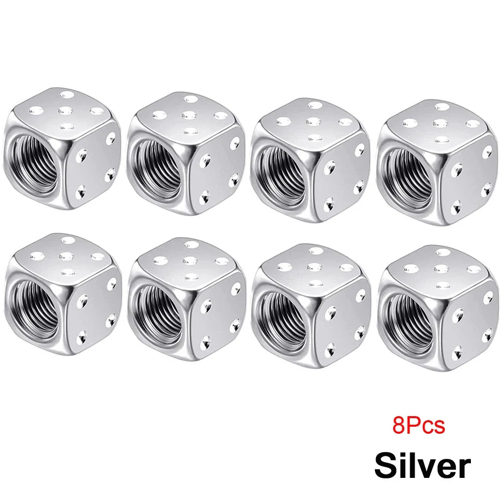 AUTCOAT Aluminum Tire Valve Caps | Dice Wheel Stem Dust Cover for Car Truck Motorcycle Bike