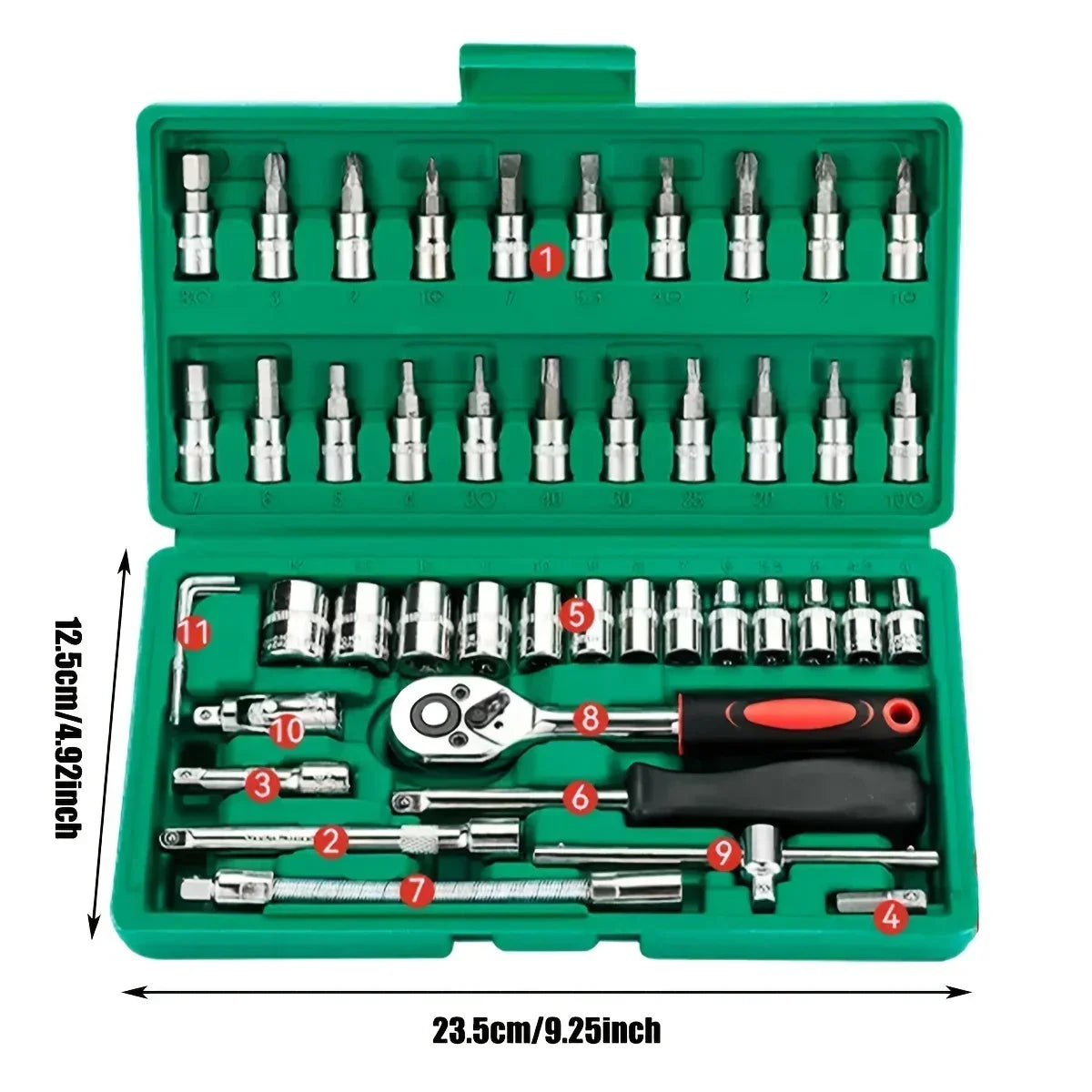 46Pcs Family Tools 1/4 Set Mechanic Tool Kits for Auto Repair Hous with Sockets Metric Hex Bit Socket Set inch Ratchet Wrench