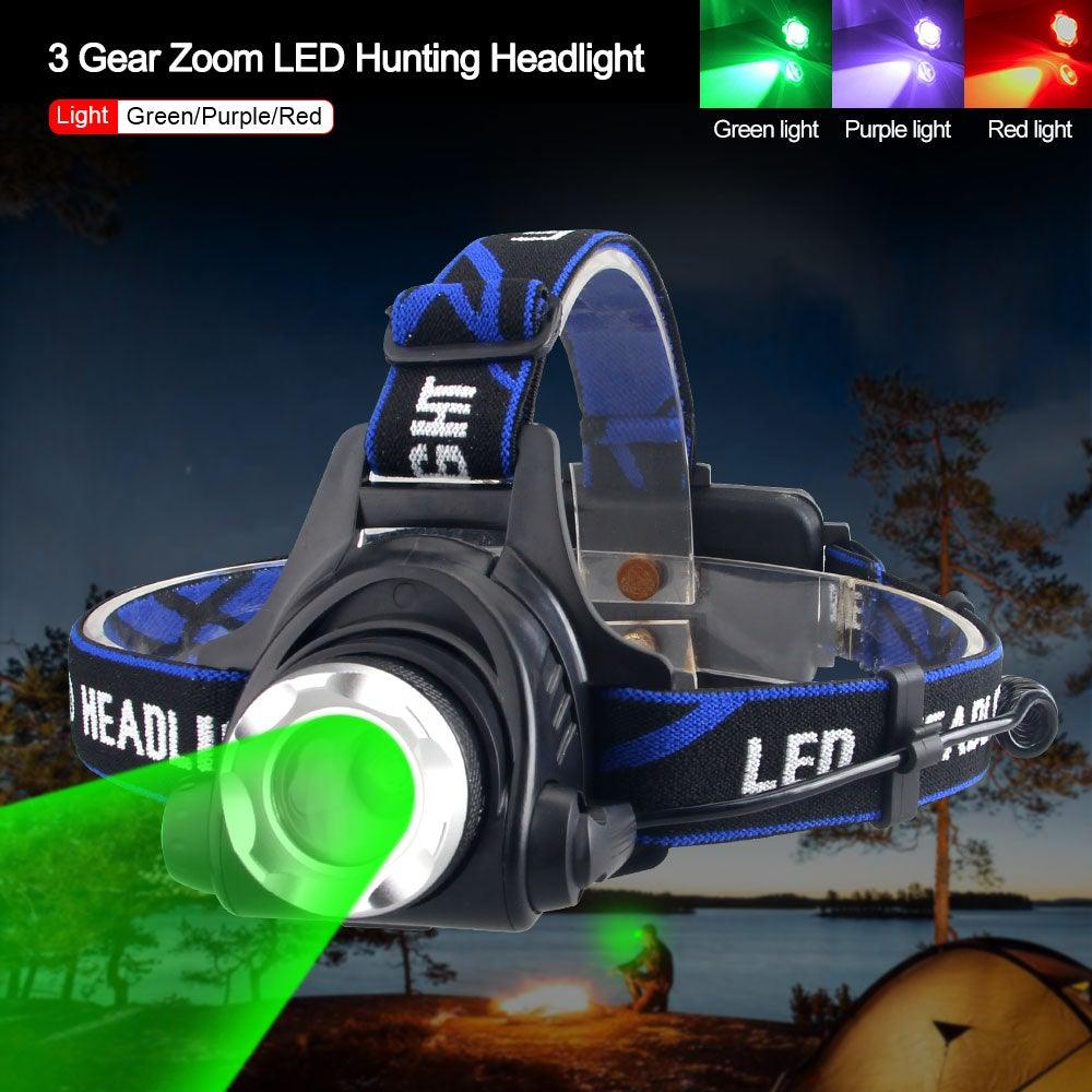 Headlamp Flashlight USB LED Head Rechargeable Light Waterproof Green/Red/UV 395nm Zoomable Headlamp Flashlight Light Outdoor   Waterproof Headlight Led Head Lamp 3 Modes Torch For Camping Hiking Fishing