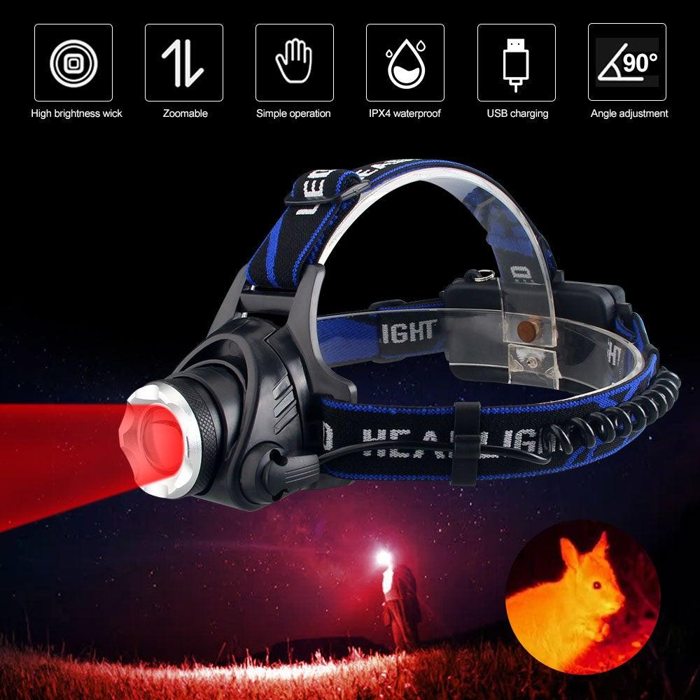 Headlamp Flashlight USB LED Head Rechargeable Light Waterproof Green/Red/UV 395nm Zoomable Headlamp Flashlight Light Outdoor   Waterproof Headlight Led Head Lamp 3 Modes Torch For Camping Hiking Fishing
