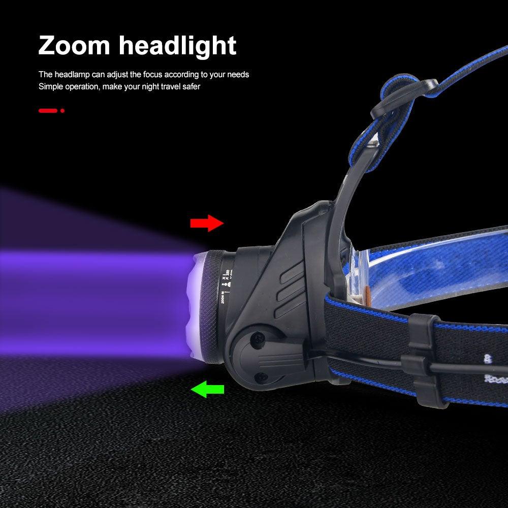 Headlamp Flashlight USB LED Head Rechargeable Light Waterproof Green/Red/UV 395nm Zoomable Headlamp Flashlight Light Outdoor   Waterproof Headlight Led Head Lamp 3 Modes Torch For Camping Hiking Fishing